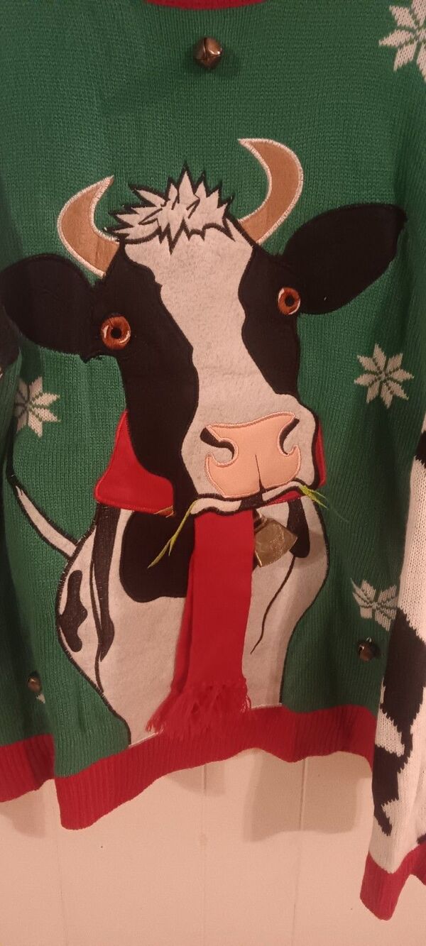 Christmas Holiday Cow Bell Knit Ugly Sweater Size XXL Cottage Grandma - Picture 2 of 6